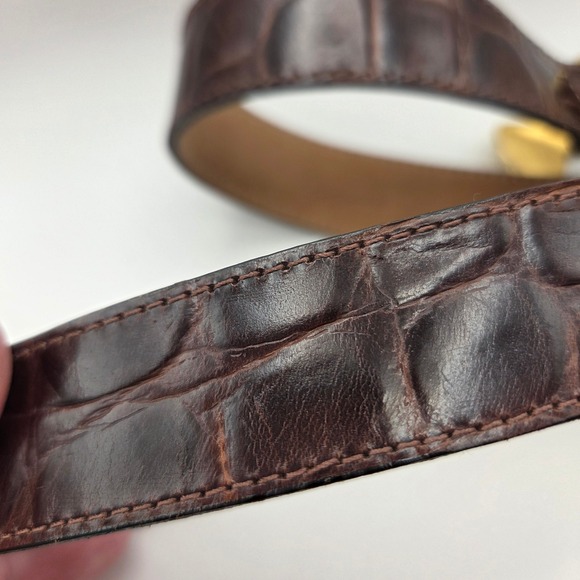 Streets Ahead Brown Croc Embossed Leather Western Belt Gold Silver Buckle USA Sm main image 11